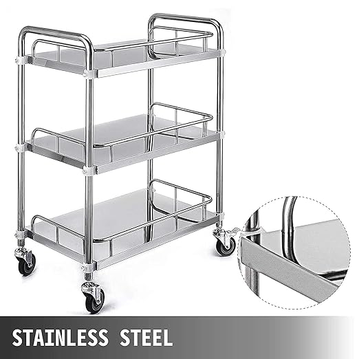 Hospital/Clinic Trolley On Wheels 3 Tier Stainless Steel Beauty Salon Rolling Trolley, Hospital/Dental Clinic Medical Equipment