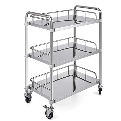 Hospital/Clinic Trolley On Wheels 3 Tier Stainless Steel Beauty Salon Rolling Trolley, Hospital/Dental Clinic Medical Equipment