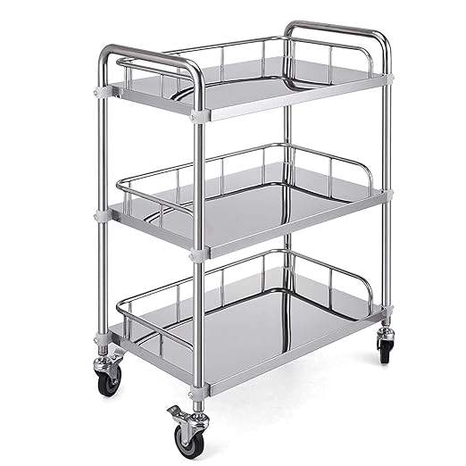 Hospital/Clinic Trolley On Wheels 3 Tier Stainless Steel Beauty Salon Rolling Trolley, Hospital/Dental Clinic Medical Equipment