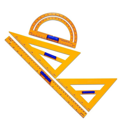 Set of 4 Jumbo Giant Geometry Mathematic Tool Set, Ruler + Protractor + 2 Triangular Ruler, Perfect for Classroom Groupwork and Algebra Education Maths Se